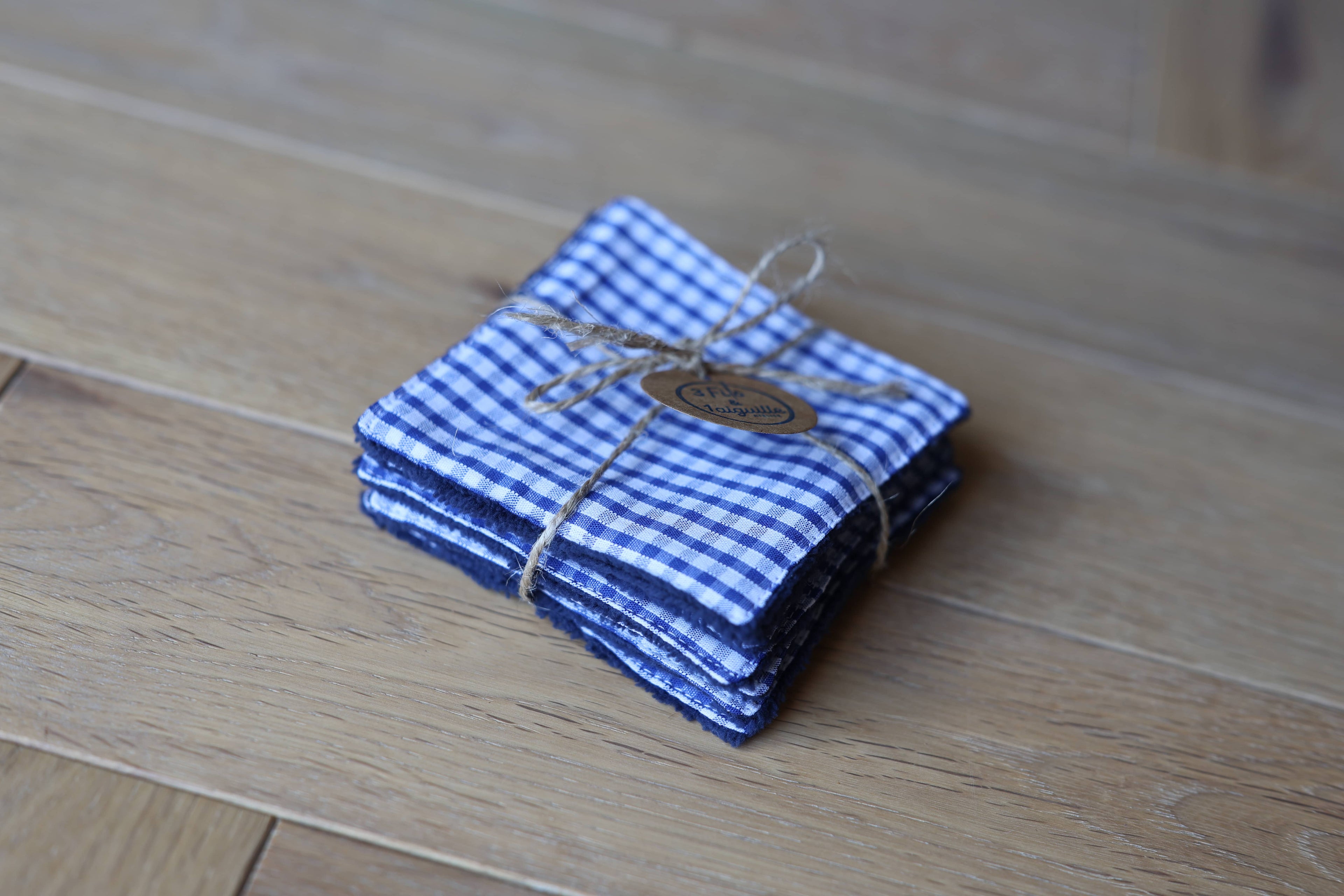 Lot de 7 lingettes lavables Ensemble Aurore en coton vichy bleu et éponge de bambou