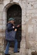 Sac cabas matelassé Le Titi Sac en denim imprimé bleu et cuir, création artisanale française, chartres
