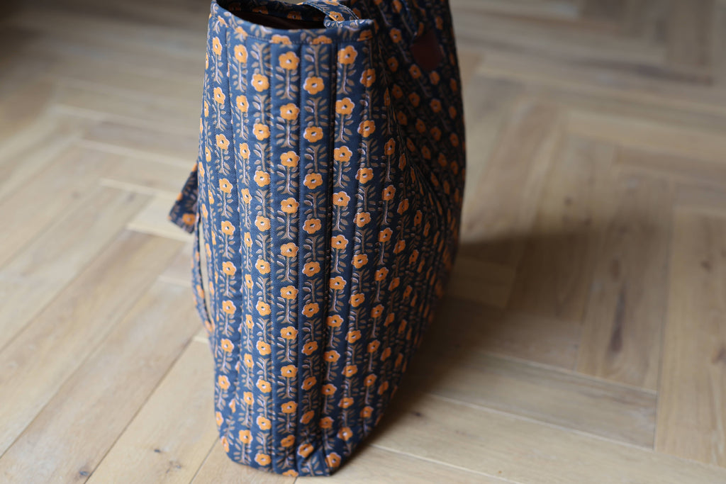 Sac cabas matelassé Le Titi Sac en coton motif indien et cuir, création artisanale, coté