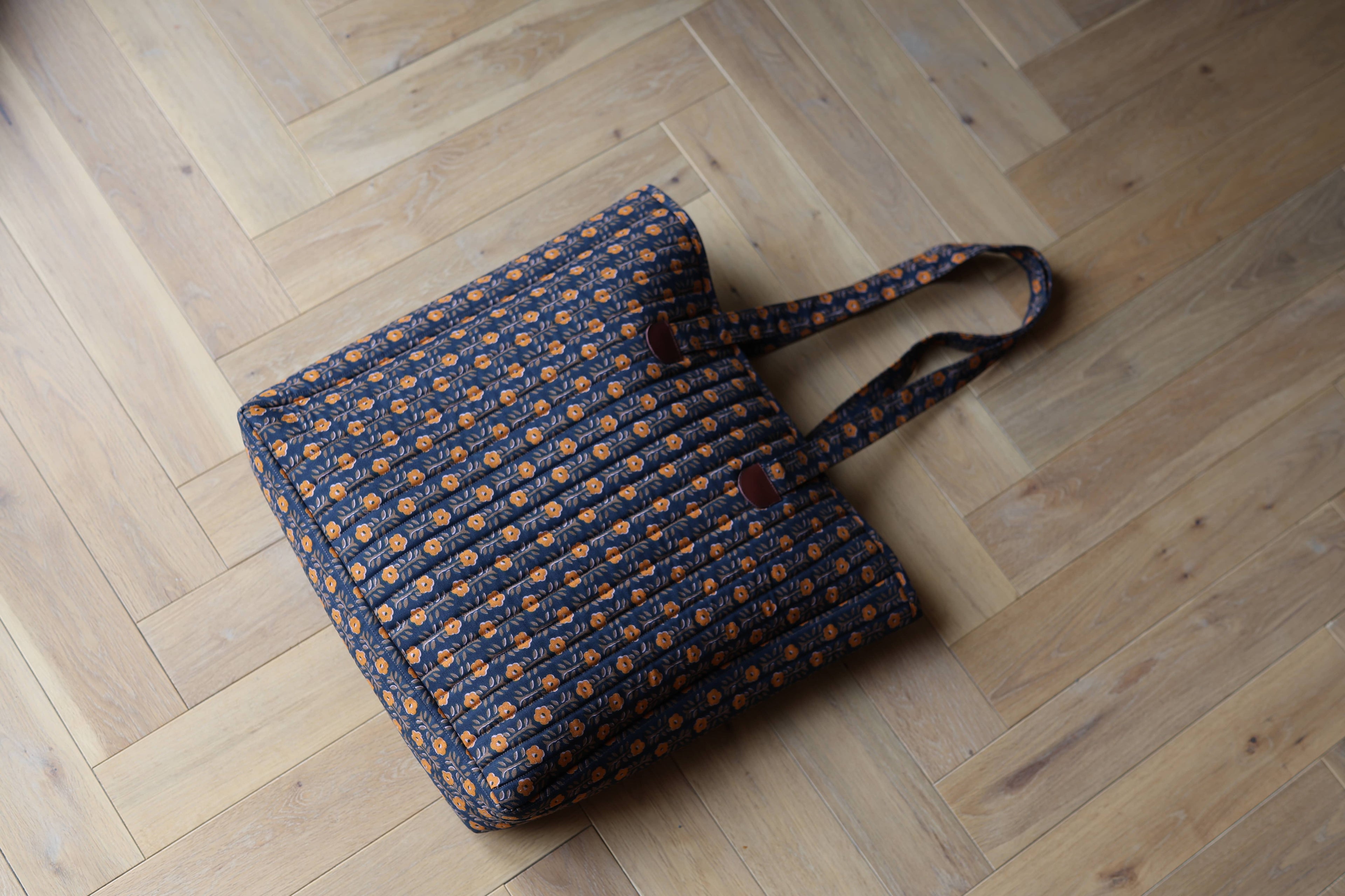 Sac cabas matelassé Le Titi Sac en coton motif indien et cuir, création artisanale, face