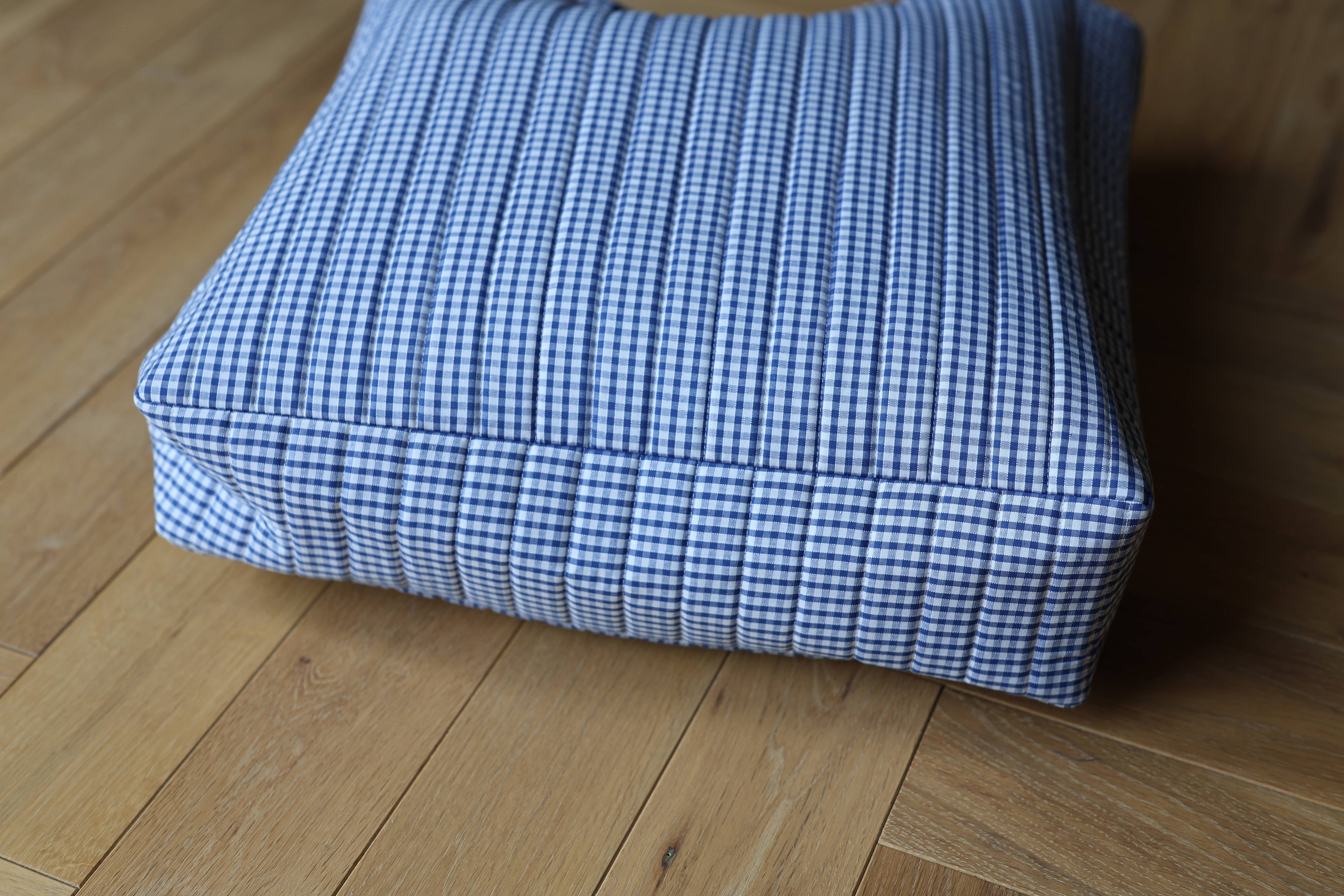 Sac cabas matelassé Le Titi Sac en coton vichy bleu et cuir, cousu dans mon atelier, dessous